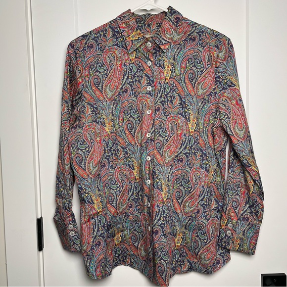 David Chase Collections Paisley Button Down Shirt Multicolor Boho Maximalist MED - Picture 2 of 6